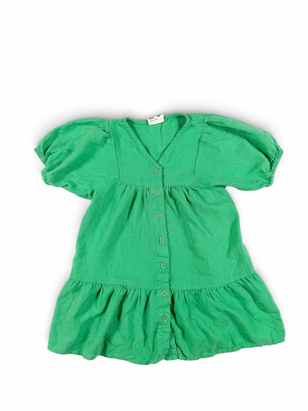 Cotton On Kids Linen Blend Button Front Tiered Dress Green Size 3